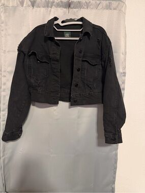 Wild Fable Cropped Black Distressed Denim Jacket - Women